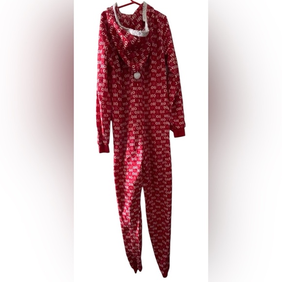 Festive Red 'Ho Ho Ho' Hooded Onesie/Jumpsuit Size Medium - Picture 7 of 7